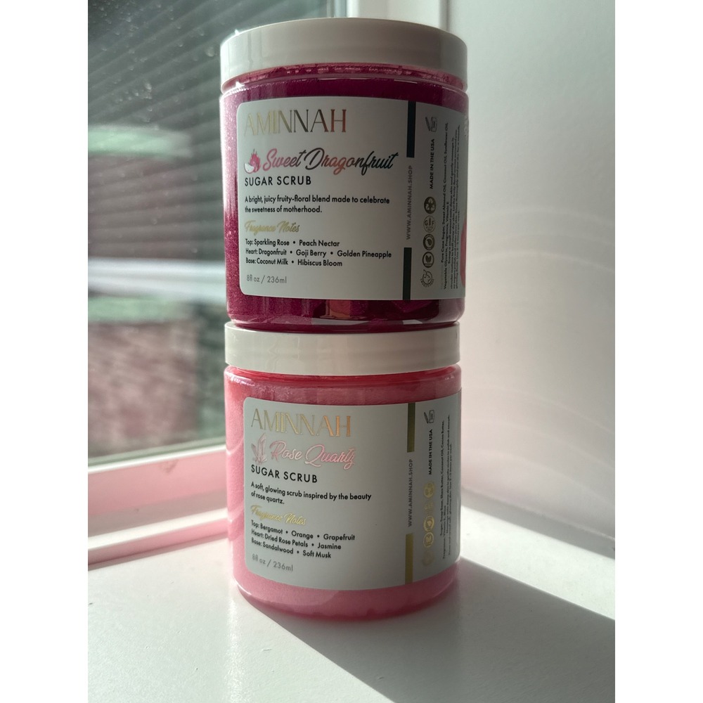 Aminnah Sugar Scrub Set Sweet Dragonfruit and Rose Quartz 8oz 236ml Each 2‎ Pack
